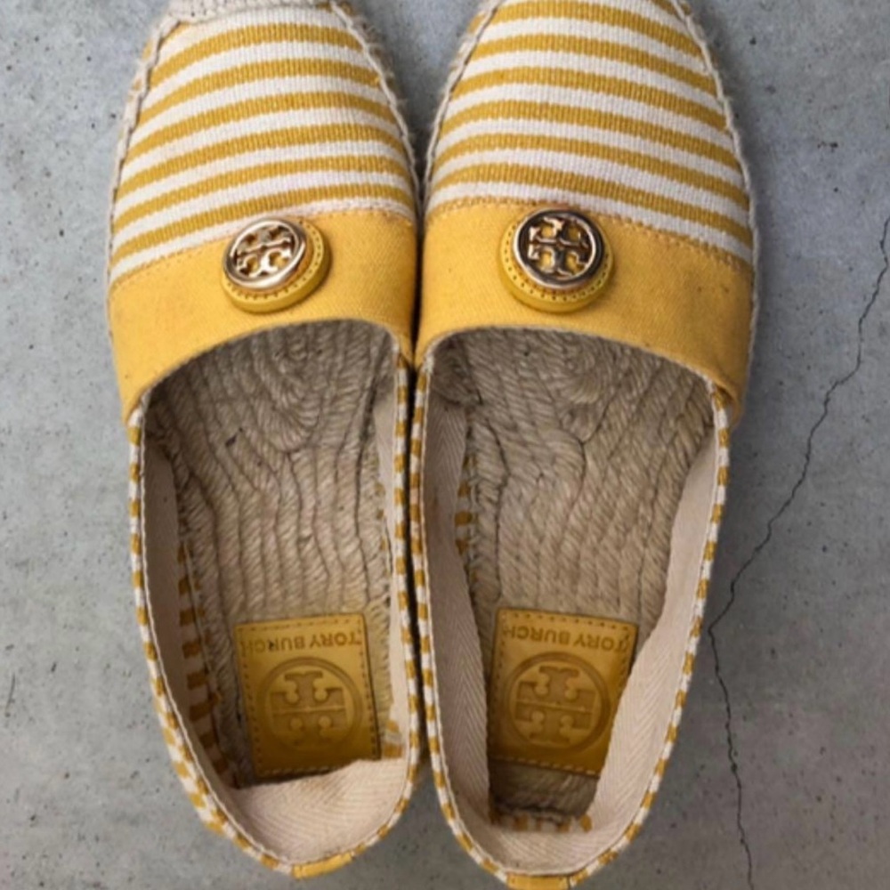 Tory Burch Mustard and Cream Espadrilles